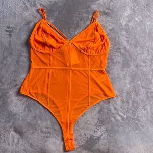 Plus Mesh Neon Orange Bodysuit